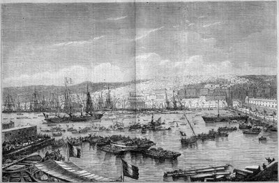 Vista de la ciudad y puerto de Argel (Argelia), durante la llegada de Napoleón III y la Emperatriz Eugenia de Montijo, 17 de septiembre de French School