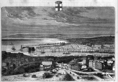 Vista de la ciudad y puerto de Marsella. Grabado de 1880 en “La republique illustree” de French School
