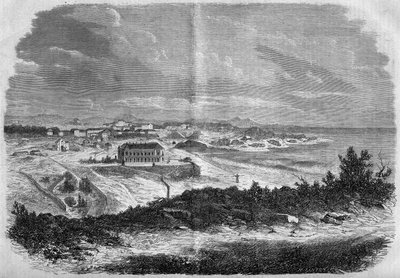 Vista de la ciudad de Biarritz, Pirineos Atlánticos (64) en 1858. Grabado en "Le Monde Illustré" n°75 del 18 de septiembre de 1858. de French School
