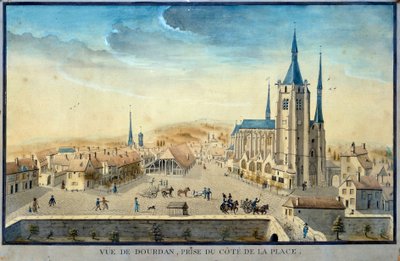 Vista de la ciudad de Dourdan por un prisionero de French School