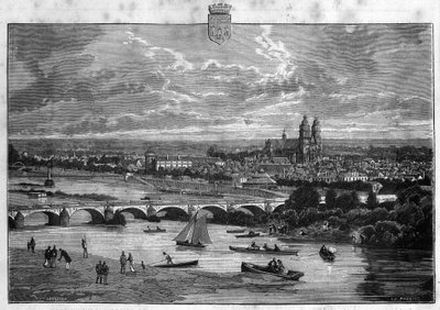 Vista de la ciudad de Tours en el Indre y Loira. Grabado de 1880 en 