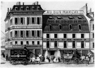 Vista del exterior de las tiendas Bon Marché, rue de Sèvres, París, c.1869 de French School