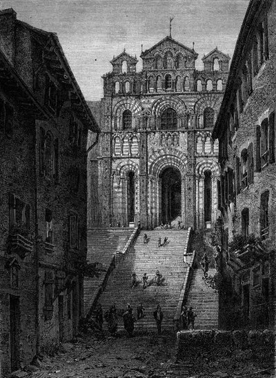 Vista de la fachada de la Catedral Notre Dame du Puy en Velay (Puy-en-Velay), Haute Loire (43) de French School