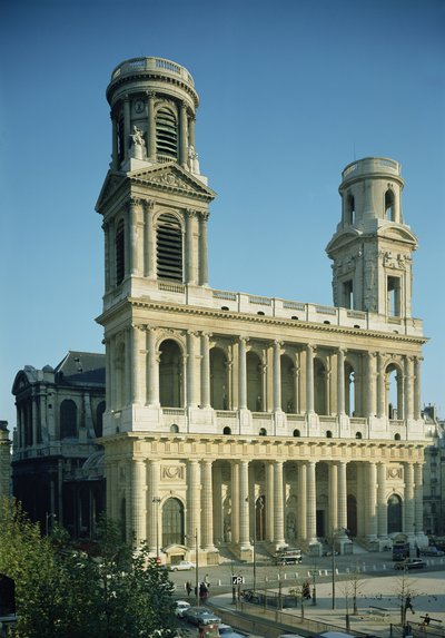 Vista de la fachada de la Iglesia de Saint-Sulpice, construida entre 1646-1780 de French School