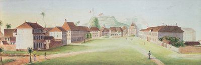 Vista de los cuarteles de infantería en Cayena, Guayana Francesa, c. 1840 de French School