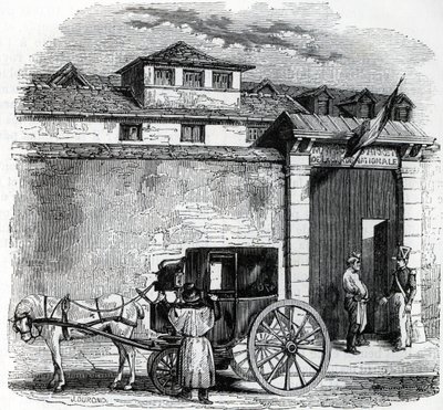 Vista de la antigua casa de arresto de la Guardia Nacional conocida como Hotel des Beans en París (prisión de la guardia nacional en París) de French School