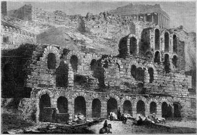 Vista de las ruinas del Odeón de Herodes Ático (construido en 161 d.C.) en Atenas, Grecia de French School