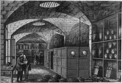 Vista del estrechamiento, ubicado en las bodegas del Louvre, donde se almacena la plata destinada a Alemania. Francia tuvo que pagar una compensación por su derrota durante la Guerra de 1870. París. de French School