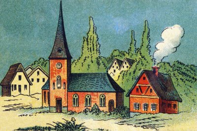 Pueblo. Grabado en "ABC irrompible en lienzo barnizado". A. Capendu, editor, París, finales del siglo XIX. Librería infantil ilustrada. 8 páginas. Dim: 21,5x18cm de French School
