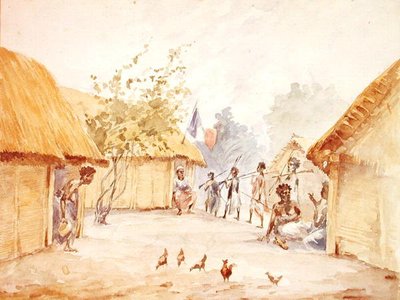 Pueblo en Madagascar en la época de su conquista por Francia en 1895-96 de French School