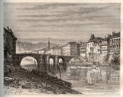 Villeneuve-sur-Lot - departamento de Lot-et-Garonne - grabado en “La France illustrée: géographie, histoire, administration statistique” por V.-A. Malt-Brown. 1884 de French School
