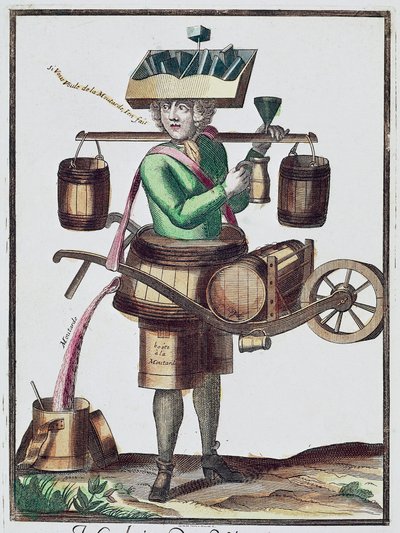 Fabricante de vinagre, grabado coloreado, Francia de French School
