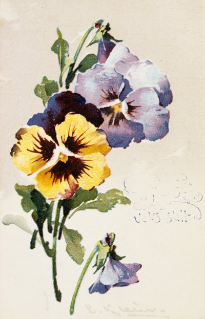 Postal francesa vintage con adornos florales de French School