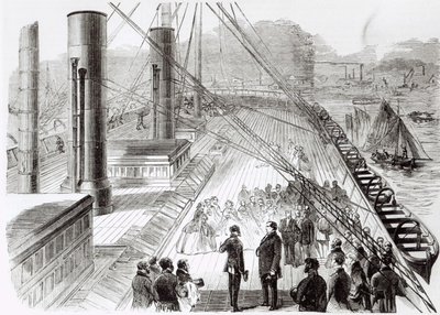 Visita del Príncipe Napoleón al Great Eastern en Southampton el 18 de octubre de 1859, ilustración de Le Monde Illustré, 5 de noviembre de 1859 de French School