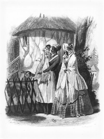 Visitando el zoológico del Jardín de las Plantas en París, lámina de moda, 1846 de French School