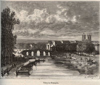 Vitry-le-François (Vitry le François) departamento del Marne - grabado en “La France illustrée: géographie, histoire, administration statistique” por V.A. Malt-Brown. 1884 de French School