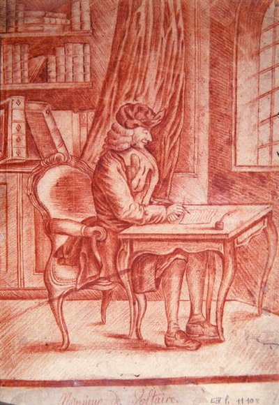 Voltaire (1694-1778) escribiendo en su estudio, c.1765-75 de French School