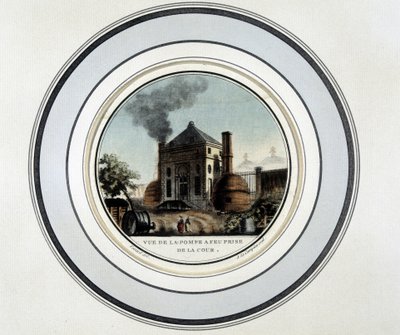 Vista de la Pompe a Feu tomada desde el patio - en “Vistas pintorescas de los principales edificios de París” por Sergeant de French School