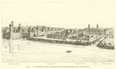 Vista del hotel de Nesle, del Prato aux Clercs y de Saint-Germain des Pres, en el siglo XIV de French School