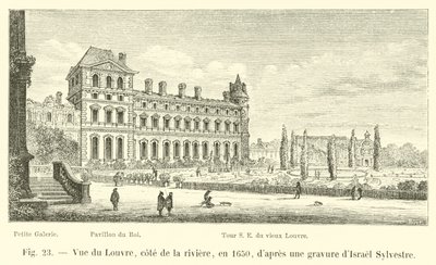 Vista del Louvre, lado del río, en 1650, según un grabado de Israel Sylvestre de French School