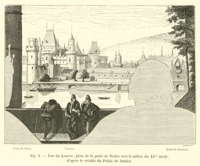 Vista del Louvre, tomada desde la puerta de Nesles hacia mediados del siglo XV de French School
