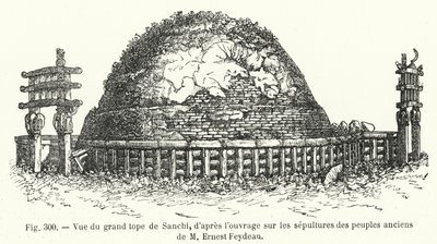 Vista del gran tope de Sanchi, de la obra sobre las sepulturas de los pueblos antiguos de M Ernest Feydeau (grabado). de French School