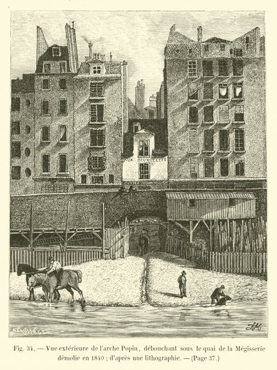 Vista exterior del arco Popin, desembocando bajo el muelle de la Mégisserie, demolido en 1840 de French School