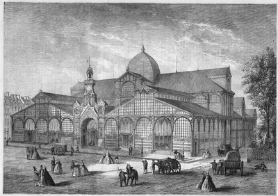 Vista exterior del mercado del Temple en París de French School