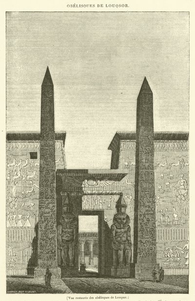 Vista restaurada de los obeliscos de Luxor (grabado) de French School