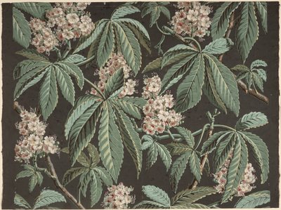 Diseño de papel tapiz con rama de castaño (detalle) de French School