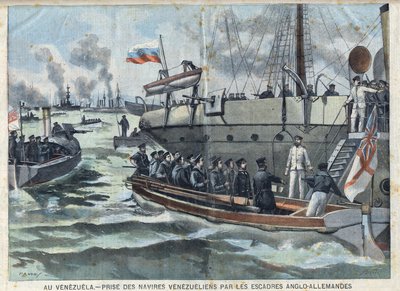 Guerra en Venezuela: captura de barcos venezolanos por el escuadrón anglo-alemán, en "Le Petit Parisien" de French School