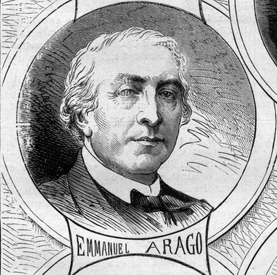 Guerra de 1870 - Gobierno de la Defensa Nacional: retrato de Emmanuel Arago (1812-1896), miembro del gobierno provisional de 1870. Grabado en "Le Monde Illustré" n°706 del 22 de octubre de French School