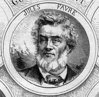 Guerra de 1870 - Gobierno de la Defensa Nacional: retrato de Jules Favre (1809-1880), miembro del gobierno provisional de 1870. Grabado en "Le Monde Illustré" n°706 del 22 de octubre de French School