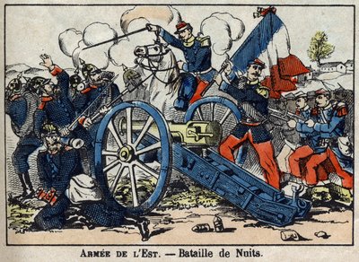 Guerra de 1870 entre Francia y Prusia: Batalla de Nuits-Saint-Georges en la Costa de Oro entre los alemanes y el Ejército del Este en 1870. Imágenes de Épinal de French School