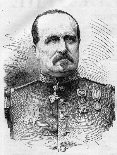 Guerra de 1870: retrato de Jules Marie Ladreit de La Charrière (1806-1870), soldado francés. Grabado en 