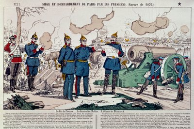 Guerra de 1870: asedio y bombardeo de la ciudad de París por los prusianos. El rey prusiano Guillermo I (1797-1888), el general Moltke (1800-1891) y el canciller Otto von Bismarck (1815-1898) toman consejo. Grabado de 1870. París, Museo Carnavalet de French School