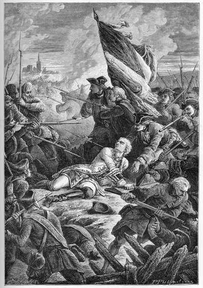 Guerra de Sucesión Polaca (1733-1738) - La muerte de Louis Robert Hippolyte de Bréhan, Conde de Plélo (1699-1734) ante Dantzig, 27 de mayo de French School