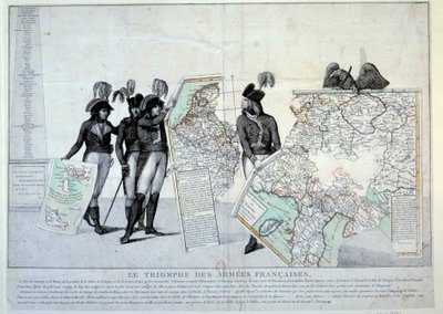 Guerras de la Revolución: General Napoleón Bonaparte (1769-1821) sosteniendo un mapa de Italia (en el momento de la Campaña Italiana) para completar el rompecabezas de los territorios conquistados por Francia. A la izquierda, probablemente los generales Ho de French School