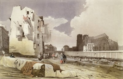 Lavanderas en los lavaderos del Quai Montebello, c.1840 de French School