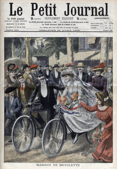 Boda en bicicleta en el patio del ayuntamiento de Niza, en 