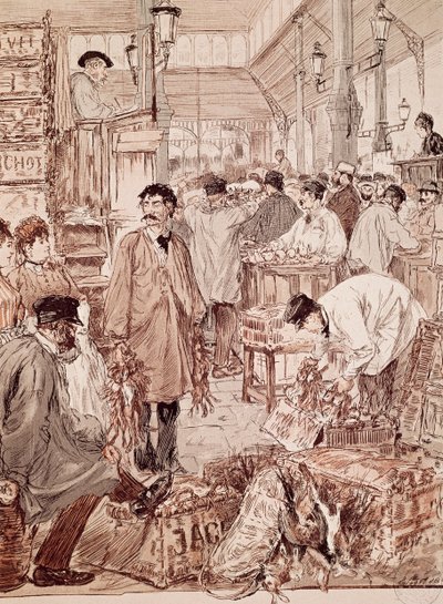 Subasta de caza salvaje en Les Halles, ilustración, París, Francia de French School