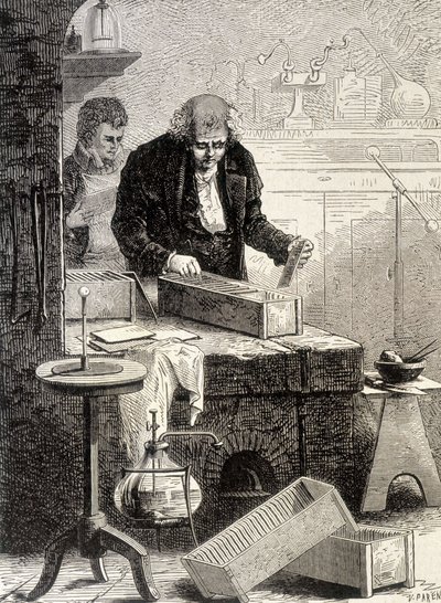 William Cruickshank construyó la pila de canaletas - en “Album de la Ciencia; eruditos ilustres; Grandes descubrimientos” 1896. de French School