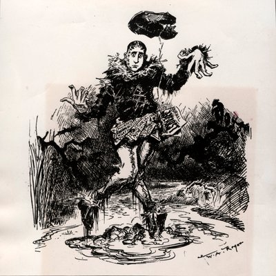 William Hearst, periodista sensacionalista, representado como espantapájaros en el barro - Caricatura de Harper