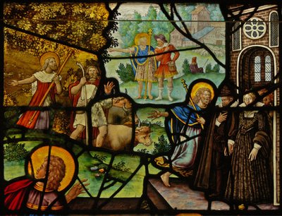 Ventana Charnier-10 que representa el Maná del Cielo; Cristo y la Hostia de French School