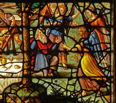 Ventana Charnier-13 que representa a Abraham siendo visitado por 3 ángeles de French School