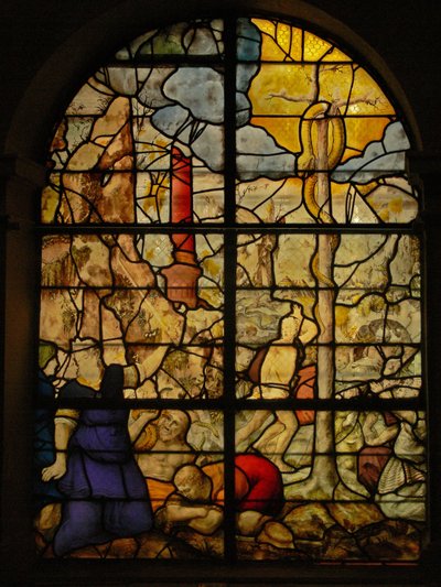 Ventana Charnier-5 que representa a Moisés y la serpiente de bronce de French School