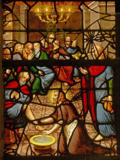 Ventana Charnier-7 que representa a Cristo lavando los pies de sus discípulos de French School