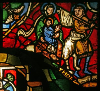 Ventana del Tesoro-A que representa la Huida a Egipto de French School