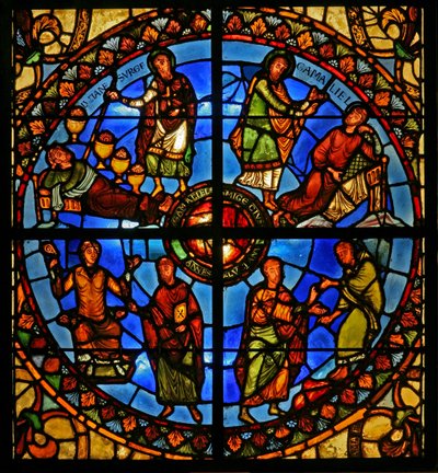 Ventana del Tesoro-D que representa la historia de las reliquias de San Esteban de French School
