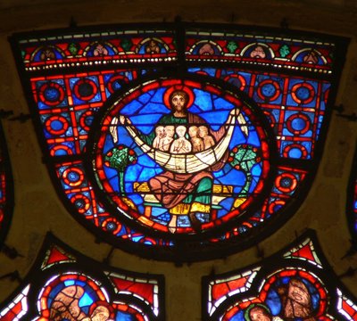 Ventana Ww que representa el seno de Abraham de French School